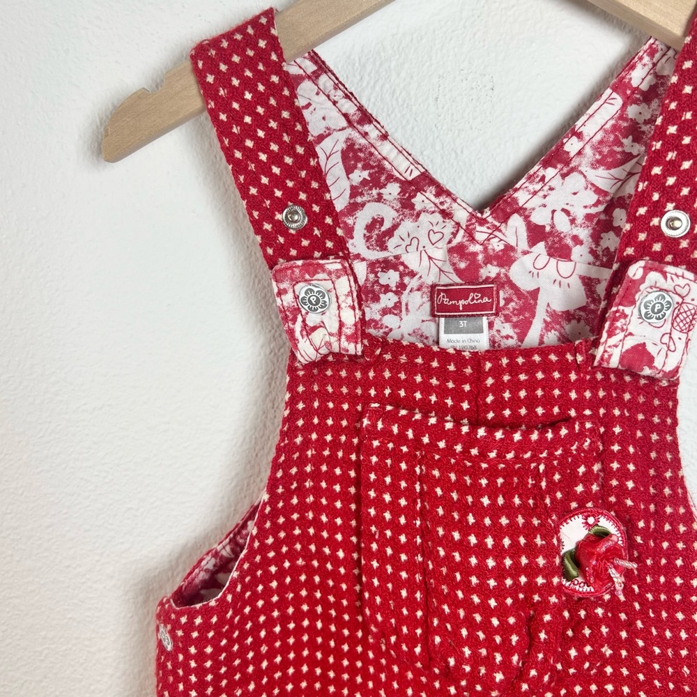 Pampolina | European Red and White Wool Blend Lined Jumper Dress | Size 3T - Picture 2 of 15